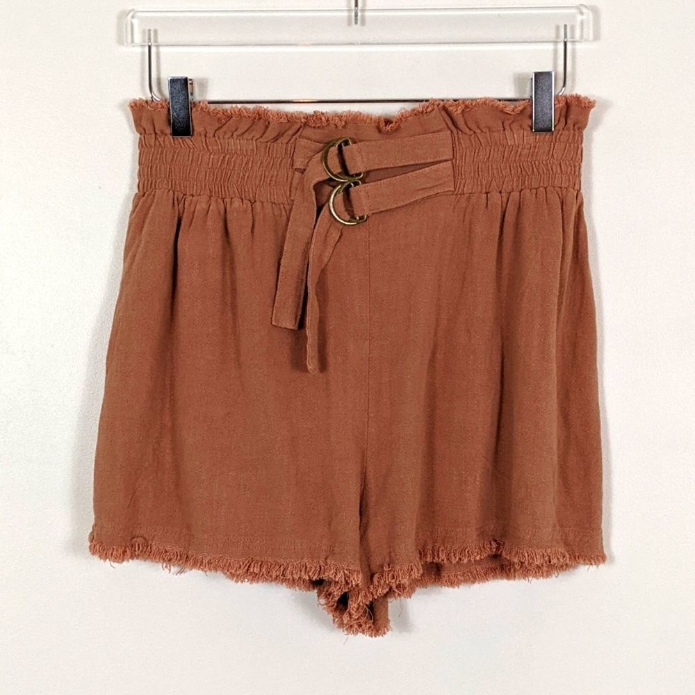Umgee Linen Cotton Shorts High Waisted Medium Salmon Pink